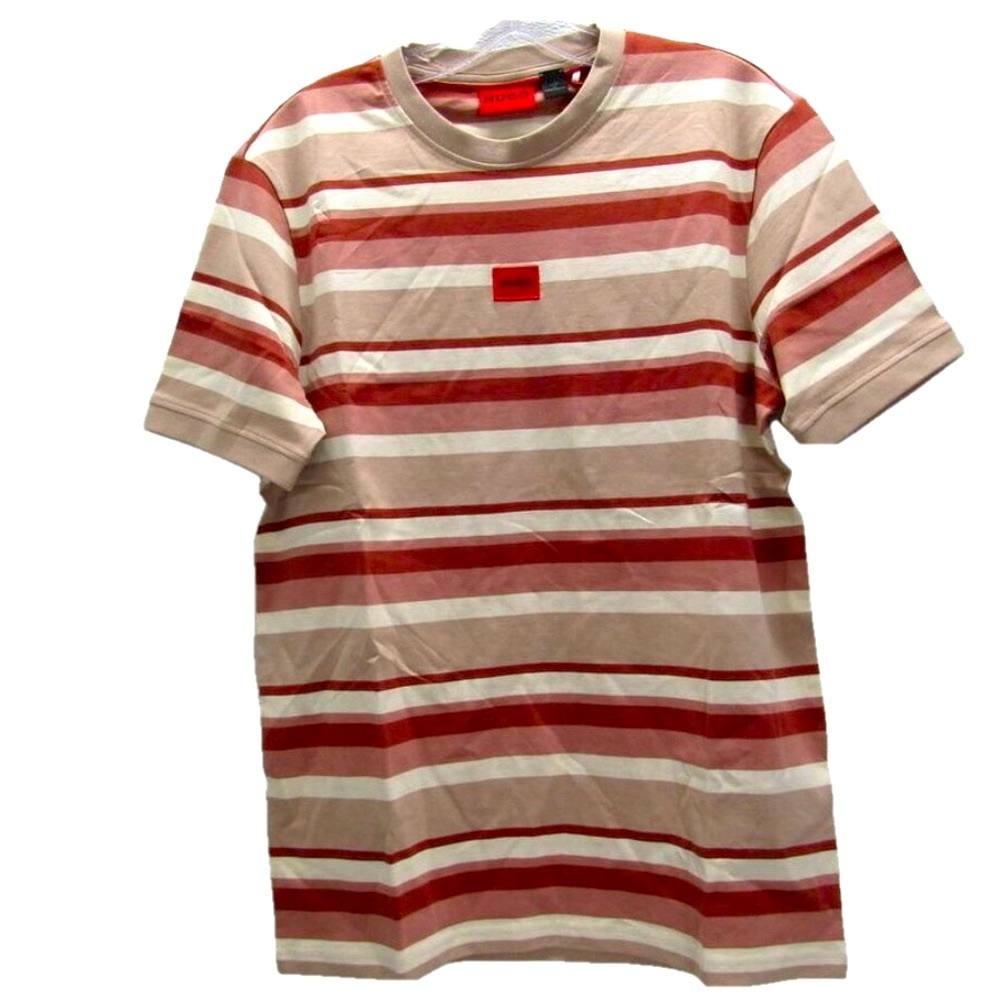 NEW HUGO Mens Diragolino Striped T-Shirt Tee Size S Pink/Beige